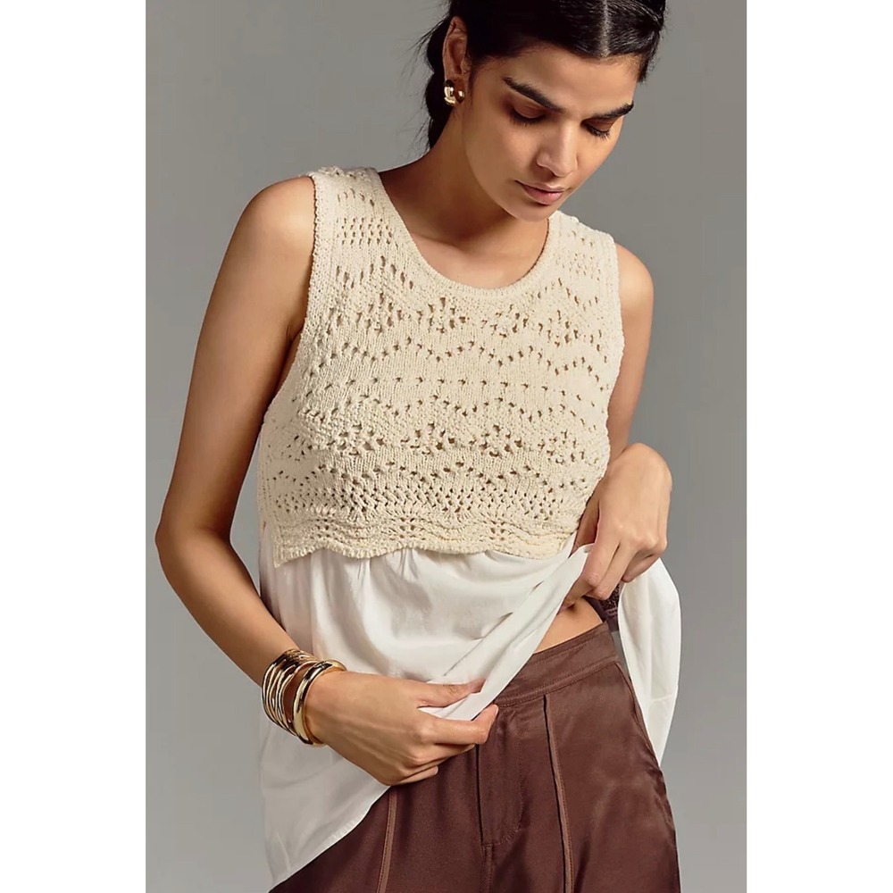 Anthropologie Cream Crochet Overlay Tank Top